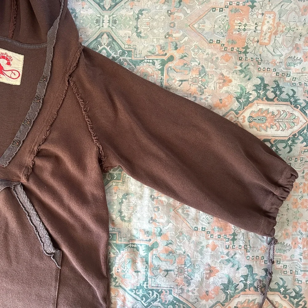 Free People Brown Thermal Half-Sleeve Hoodie, L - Picture 6 of 10